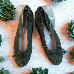 Ballet flats 🇮🇹Italian made green suede size 7